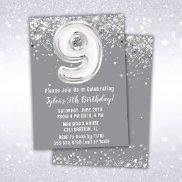 Invitación Novena fiesta de cumpleaños Gray Silver
