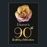 Invitación Novena Fiesta de Cumpleaños Sofisticado Rosa de Or<br><div class="desc">Este diseño personalizado con su hermoso rosa de oro sobre negro es una manera elegante de invitar a la gente a una celebración de cumpleaños número 90. Todo el texto es totalmente personalizable. Puede experimentar con diferentes tipos de papel haciendo clic en la pestaña "Opciones de invitación" en la esquina...</div>