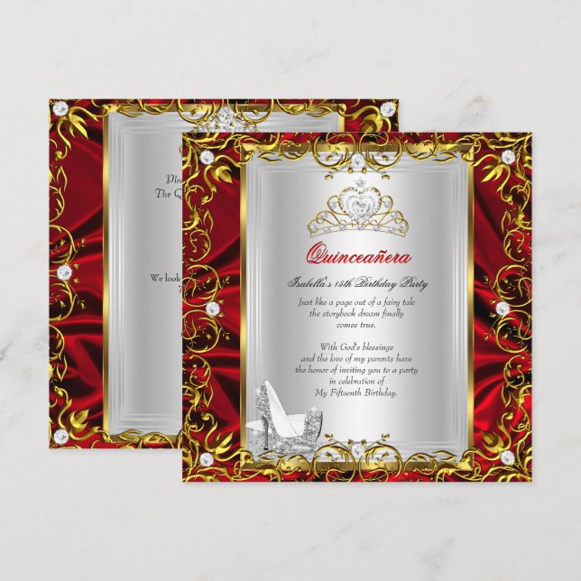 Invitación Novena Quinceanera 15 cumpleaños Red Royal (Anverso / Reverso)