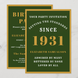 Invitación Noveno cumpleaños 1931 personalizado, elegante oro