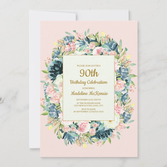 Invitación Noveno cumpleaños de las mujeres florales Verde az (Anverso)