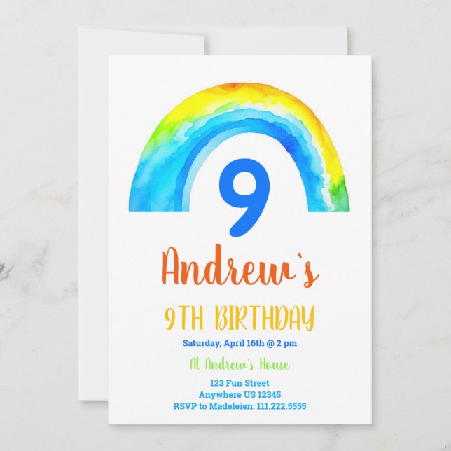 Invitación Noveno cumpleaños de Rainbow Boys (Anverso)