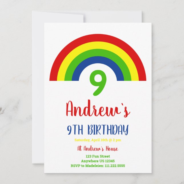 Invitación Noveno cumpleaños de Rainbow Boys (Anverso)