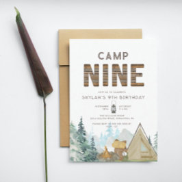 Invitación Noveno cumpleaños de Rustic Wood Camping