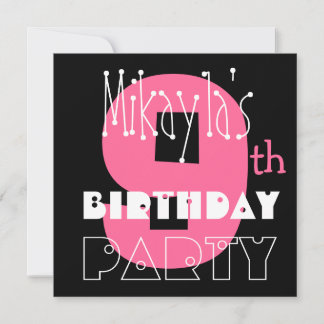 Invitación Noveno cumpleaños, nombre personalizado moderno ro