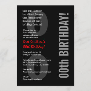 Invitación Noveno estilo moderno cumpleaños blanco negro rojo