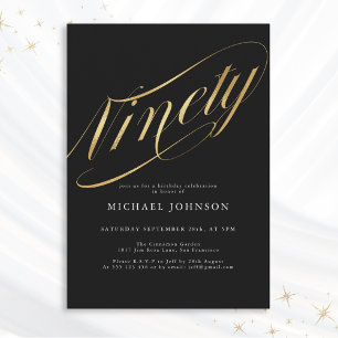 Invitación Noventa Black y Oro 90 cumpleaños