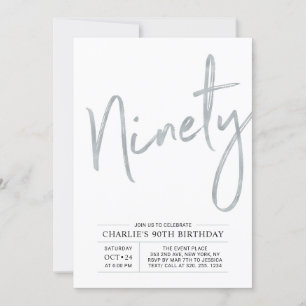 Invitación Noventa Cepillo Moderno de Plata Cumpleaños 90