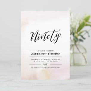 Invitación Noventa Cumpleaños 90 Minimalista Acuarela