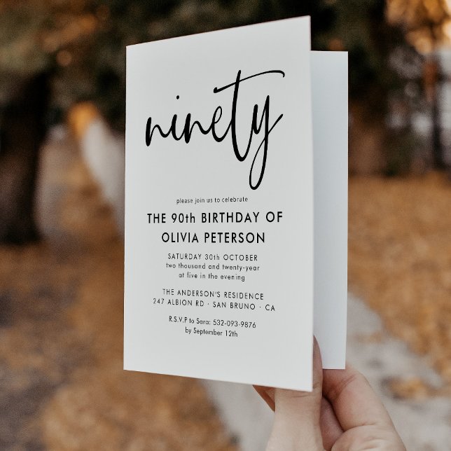 Invitación Noventa | El 90° cumpleaños blanco y negro moderno (Subido por el creador)