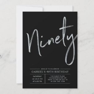 Invitación Noventa   Fiesta de cumpleaños 90 moderna plata y 