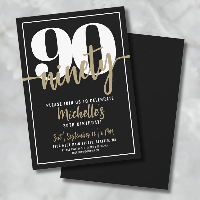 Invitación Noventa Fiesta de Cumpleaños Moderna para los 90 A (Ninety Modern 90th Birthday Party Invitation )