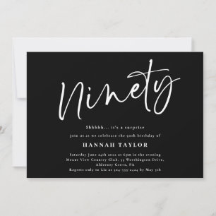 Invitación Noventa Moda simple blanco negro 90 cumpleaños