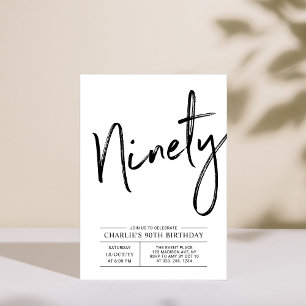 Invitación Noventa Modern Gold Brush 90th Birthday Party
