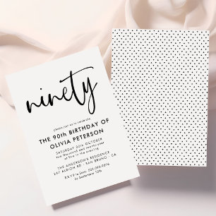 Invitación Noventa Moderna 90ª fiesta de cumpleaños en blan