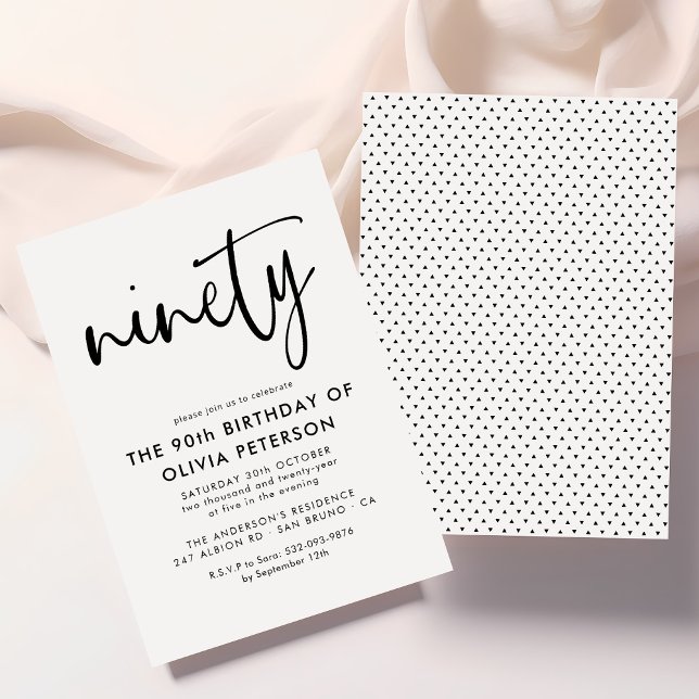 Invitación Noventa | Moderna 90ª fiesta de cumpleaños en blan (Subido por el creador)