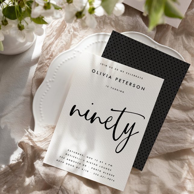 Invitación Noventa | Moderno B&W 90ª tipografía de fiesta de  (Subido por el creador)