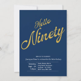 Invitación Noventa Oro Azul Oro Moderno 90 cumpleaños