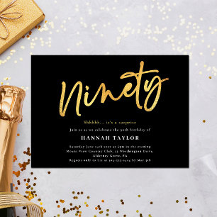 Invitación Noventa Oro Negro 90 cumpleaños