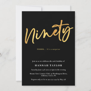 Invitación Noventa Oro Negro Moderno 90 cumpleaños