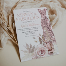 Invitación ¡Noventa Y Fabuloso! Rubor Gown Floral 90 cumpleañ