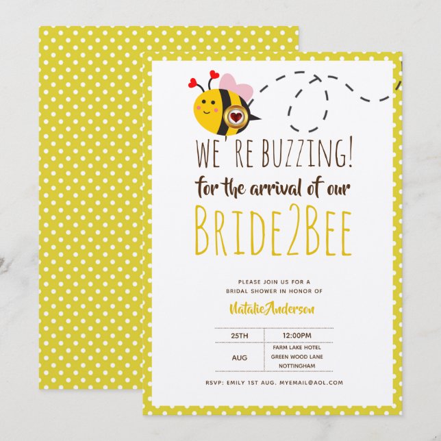 Invitación Novia 2 BEE Boda Amarillo lindo o ducha de novia (Anverso / Reverso)