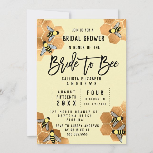 Invitación Novia a bebe cita ducha de novia de honeycomb de o (Anverso)