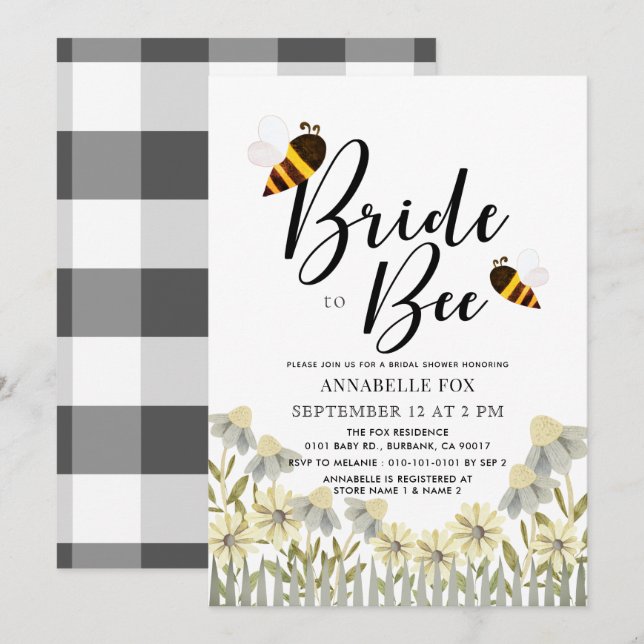 Invitación Novia a bebe negro Búfalo cheque ducha de novia (Anverso / Reverso)