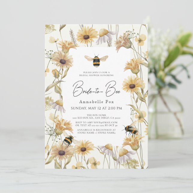 Invitación Novia a Bee Chamomile y Daisies Bridal Shower (Anverso de pie)
