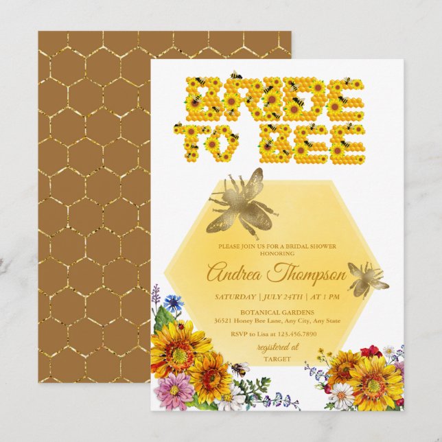 Invitación Novia a Bee | Ducha acuarela floral para novias (Anverso / Reverso)