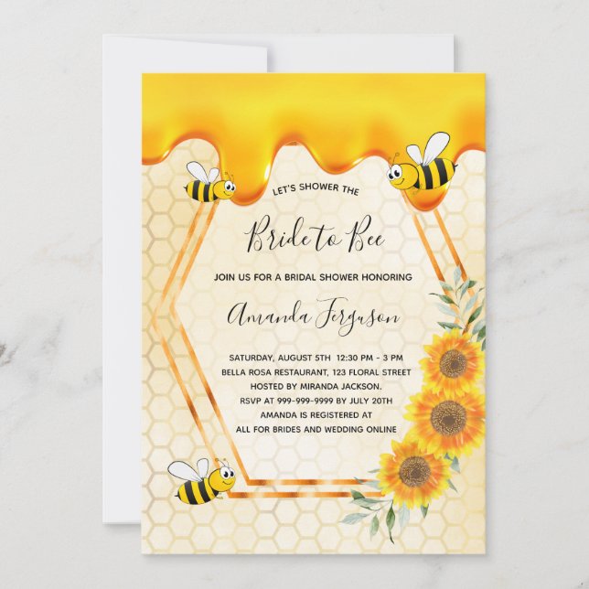 Invitación Novia a Bee dulce miel gotea en la ducha de novia (Anverso)