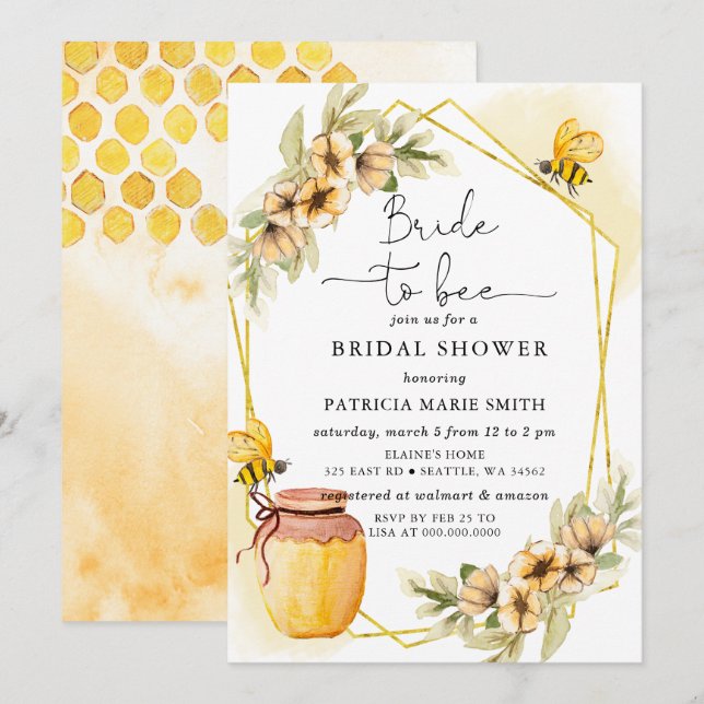 Invitación Novia A Bee Honeybee Ducha De Novias Florales (Anverso / Reverso)