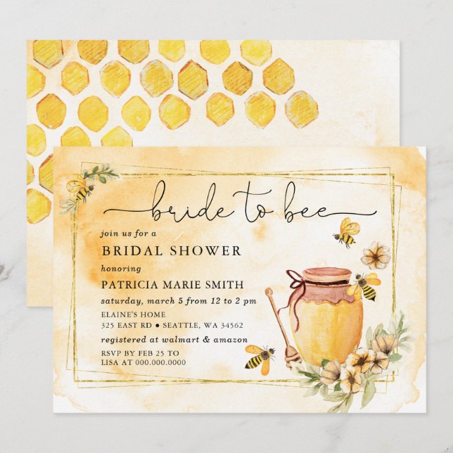 Invitación Novia A Bee Honeybee Ducha De Novias Florales (Anverso / Reverso)