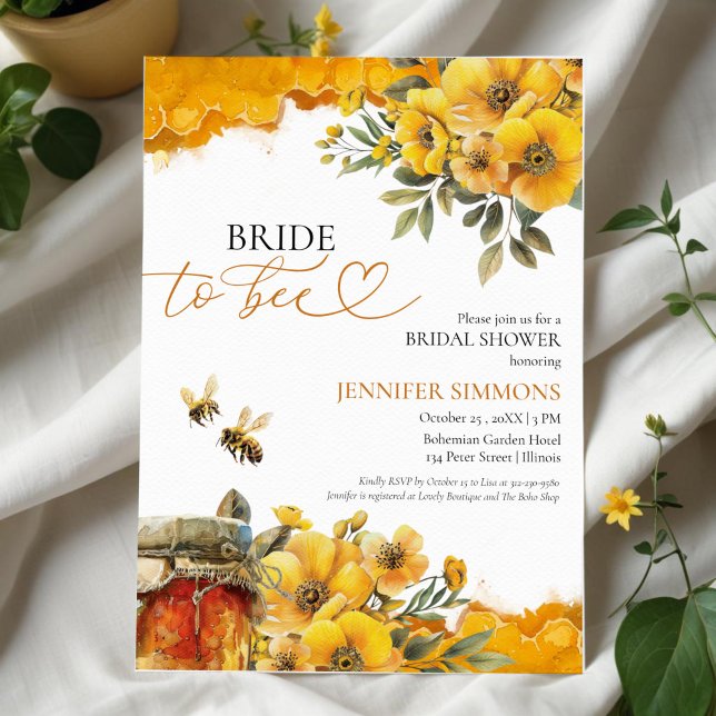 Invitación Novia a Bee | Watercolor Floral Bridal Shower (Subido por el creador)