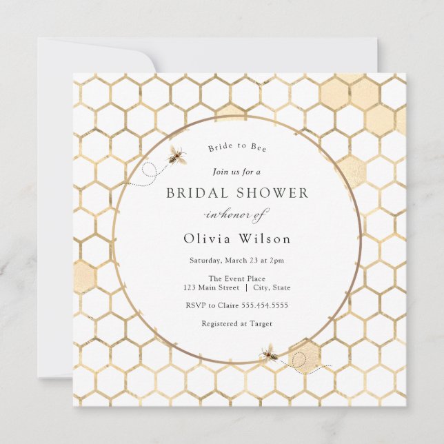 Invitación Novia a la ducha de novias de oro (Anverso)