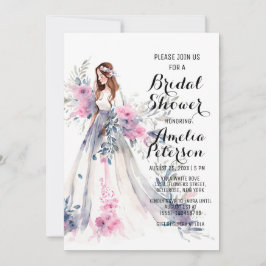 Invitación Novia a ser elegante ducha de novia vestida de bla