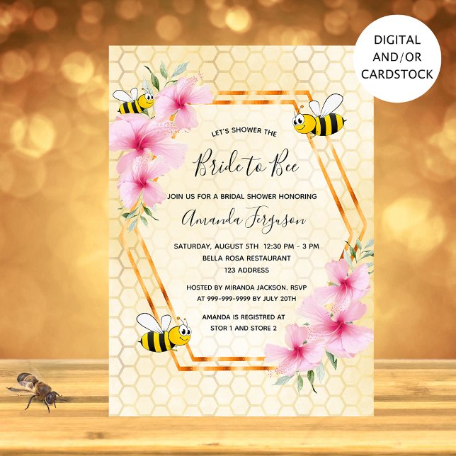 Invitación Novia a ser honeycomb floral rosa ducha de novia (Subido por el creador)