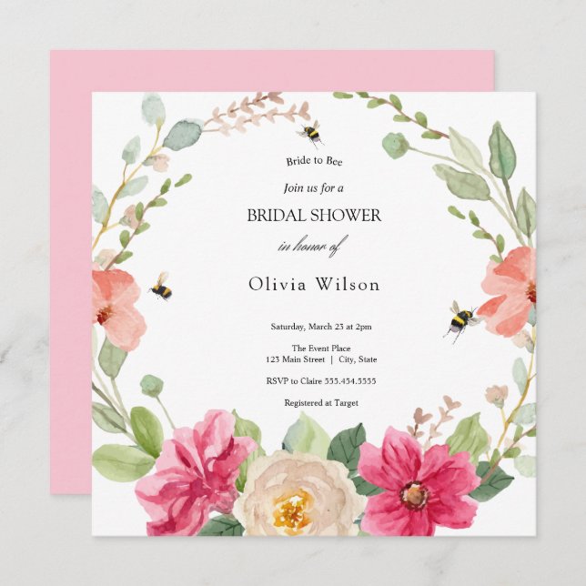 Invitación novia a ser verde, elegante ducha de novia (Anverso / Reverso)