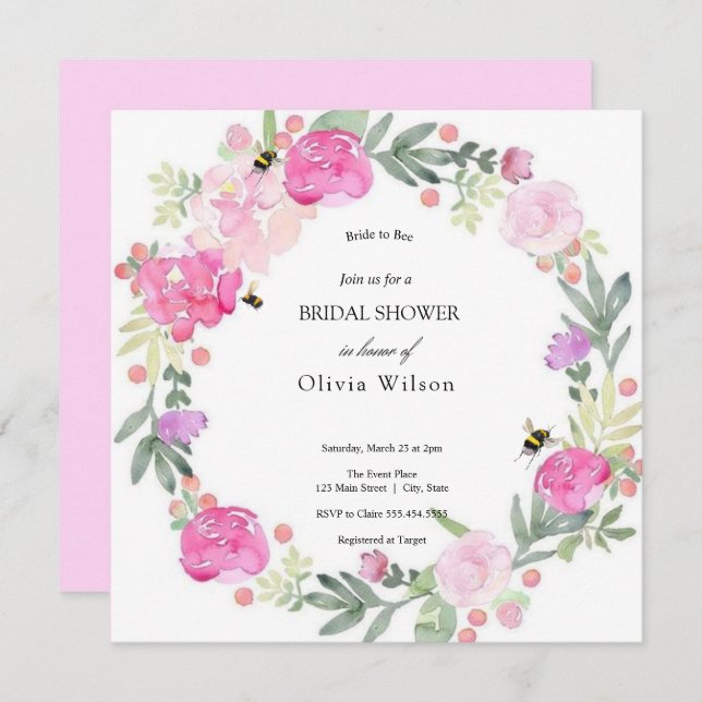 Invitación novia a ser verde, elegante ducha de novia (Anverso / Reverso)