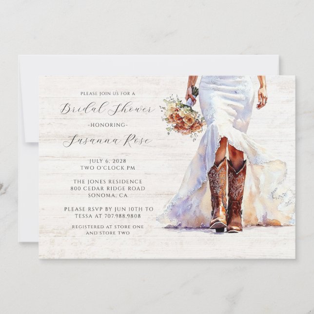 Invitación Novia acuarela con botes de mocochera de Boda (Anverso)