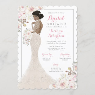 Invitación Novia afroamericana en ducha de novias con traje