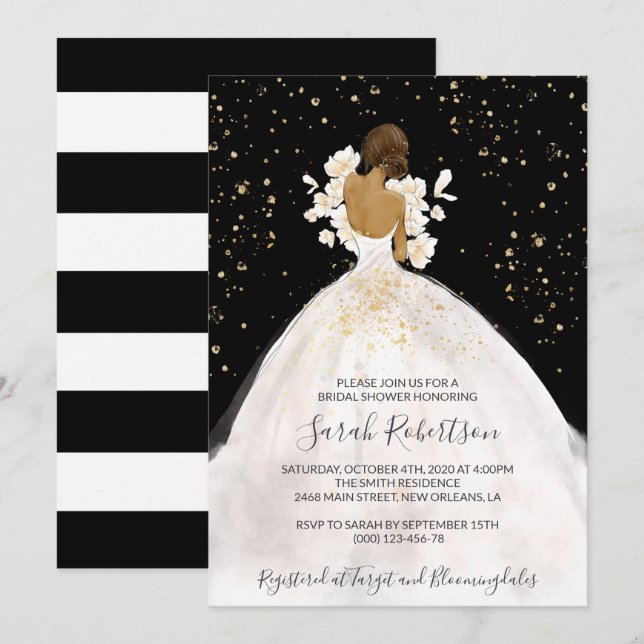 Invitación Novia afroamericana, vestido Boda, novia (Anverso / Reverso)