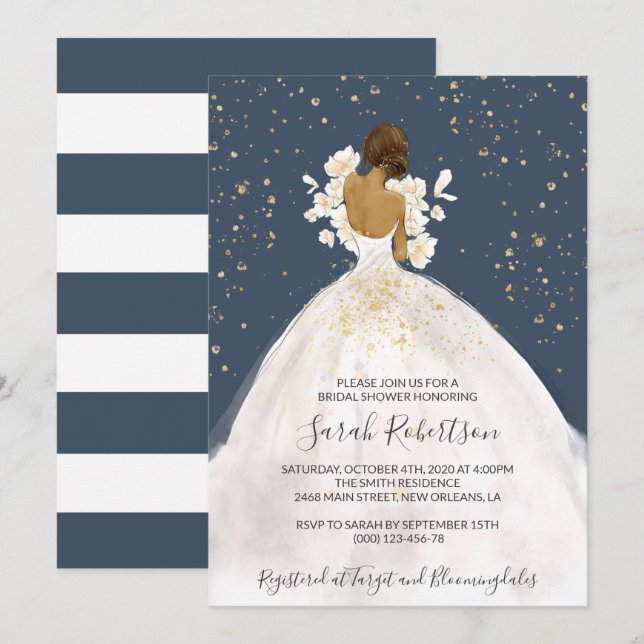 Invitación Novia afroamericana, vestido Boda, novia (Anverso / Reverso)