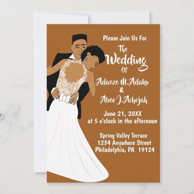 Invitación Novia afroamericana y Boda de Groom Terracotta (Anverso)