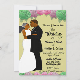 Invitación Novia afroamericana y Boda floral de Groom