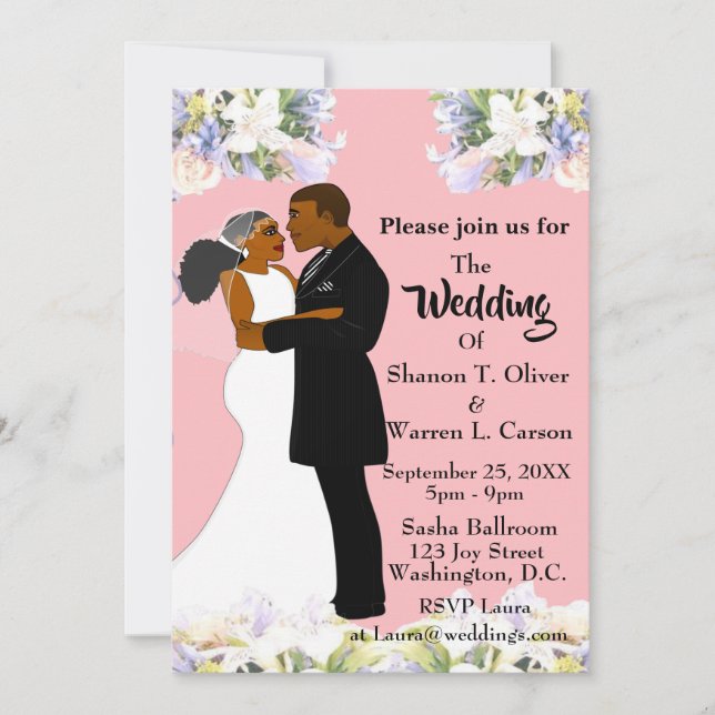 Invitación Novia afroamericana y Boda floral Groom Invi (Anverso)