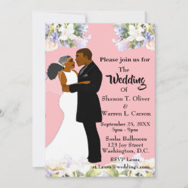 Invitación Novia afroamericana y Boda floral Groom Invi
