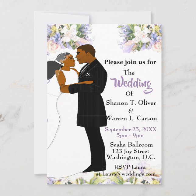 Invitación Novia afroamericana y Boda floral Groom Invi (Anverso)