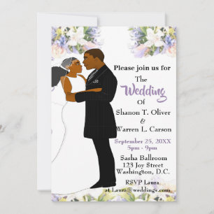 Invitación Novia afroamericana y Boda floral Groom Invi