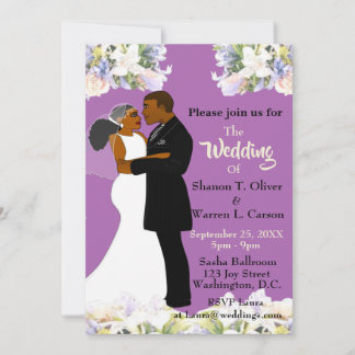 Invitación Novia afroamericana y Boda floral Groom Invi